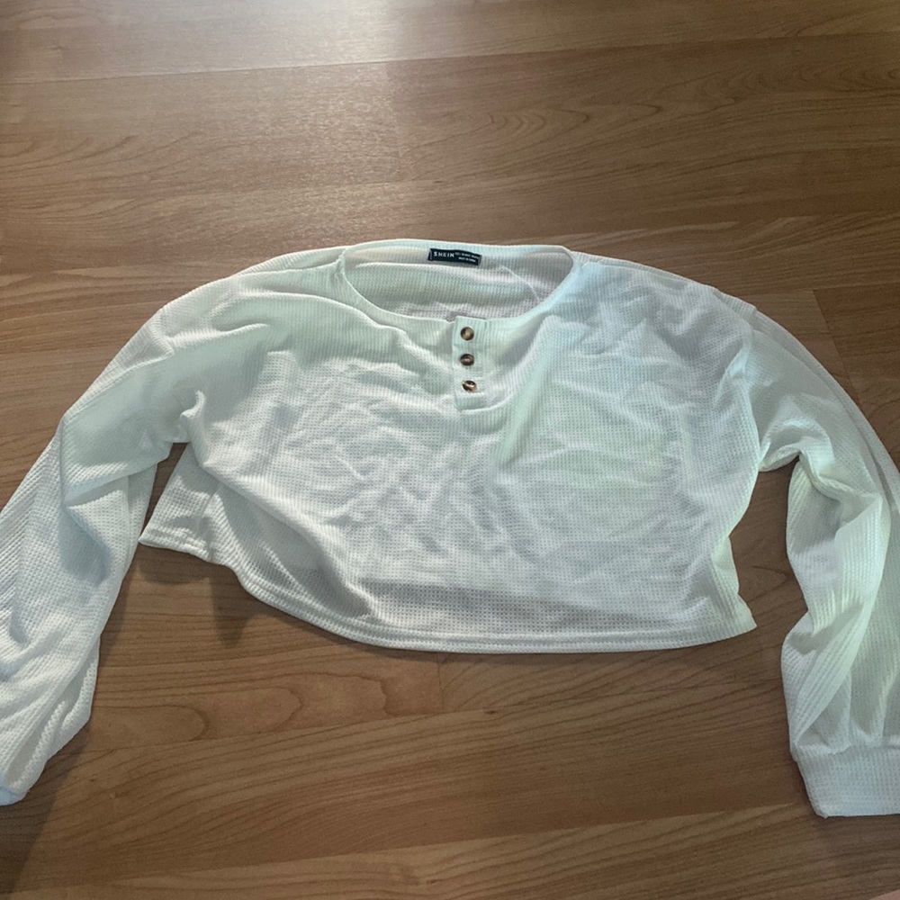 Half Button Drop Shoulder Crop Tee